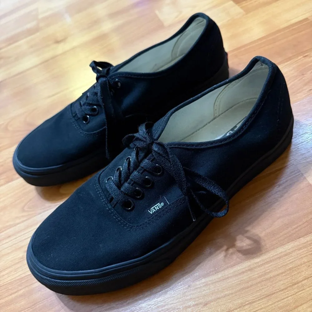 Vans Authentic Sanitized Black Canvas Lace-Up Sneakers Mens 9 / Womens 10.5
